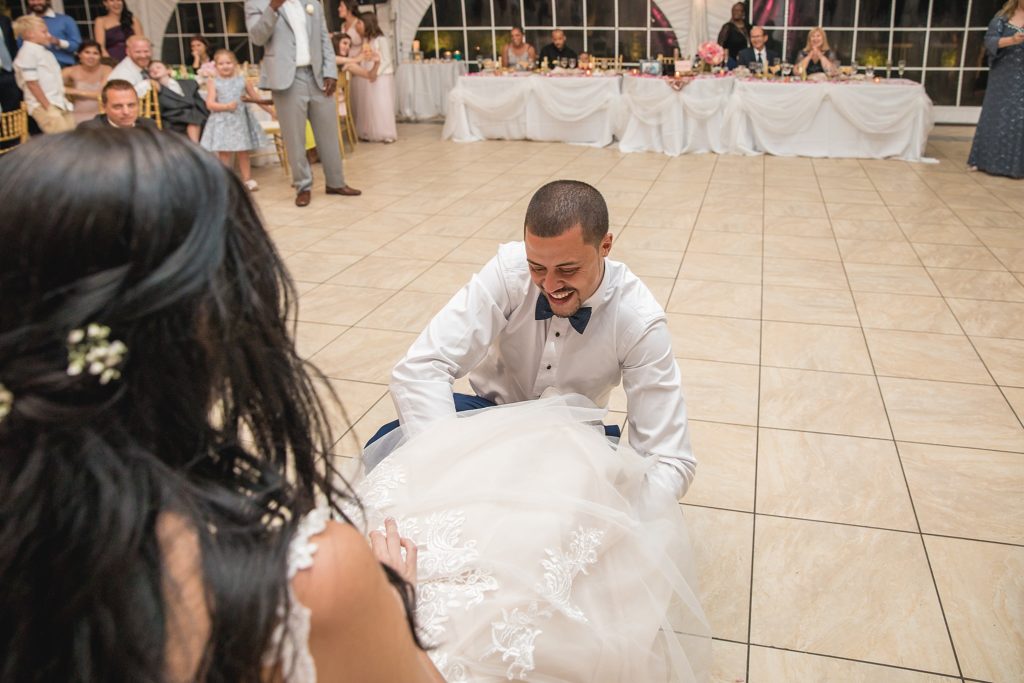 bride and groom reception garter
