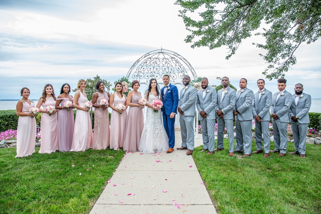 pink and grey wedding party